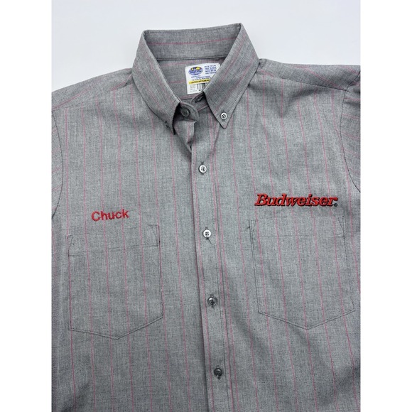 Mens Riverside‎ Budweiser Employee Button Down Short Sleeve Shirt Mens 15.5 - Picture 1 of 11